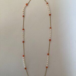 Cultured Pearl and Coral 14K Gold Necklace